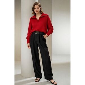 Lilysilk Wool Cashmere Blend Quarter Zip Pullover Sweater Womens Large Red prep